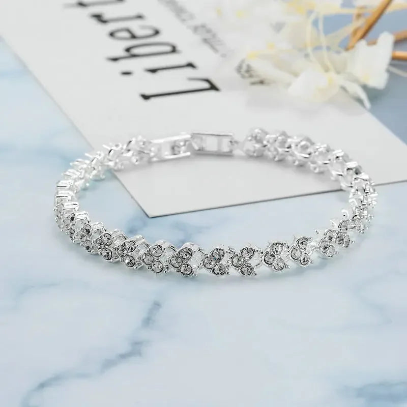 Luxury Roman Crystal Heart Chain Bracelet For Women