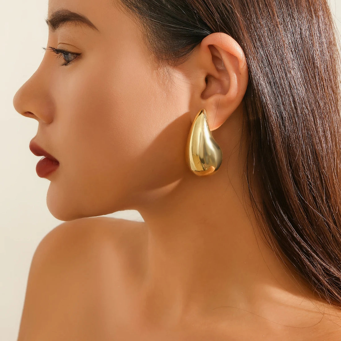 Vintage Gold Color Chunky Water Drop Dome Stud Earrings for Women