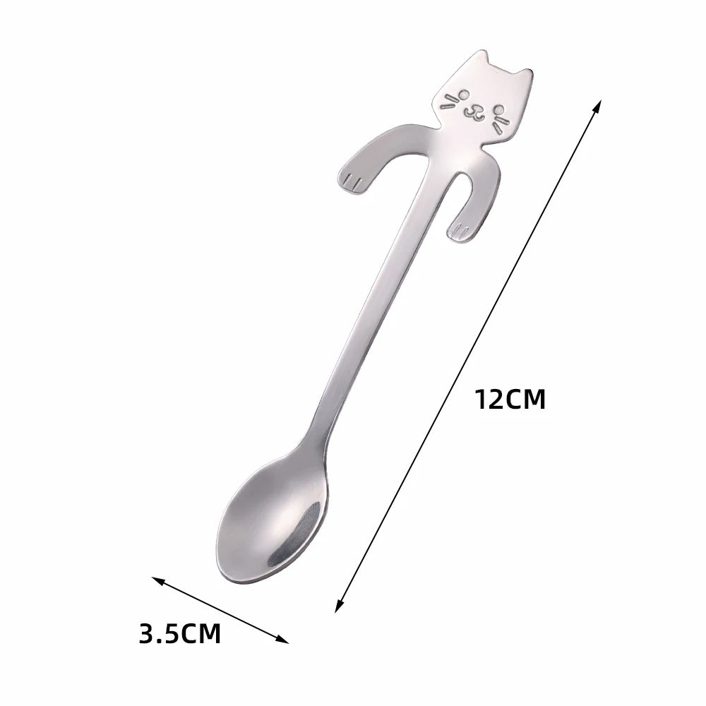 4pcs Stainless Steel Cute Cat Spoons Coffee Tea Ice Cream Teaspoons Spoon Dessert