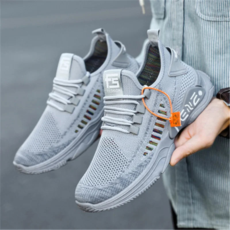 Sneakers Fashion Knitted Fabric Sports Shoes Breathable Mesh Lace-up Casual Shoes