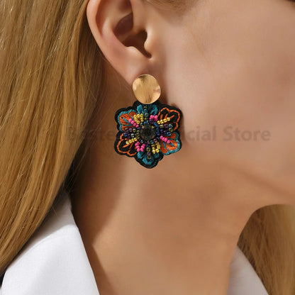 Big Flower Dangle Handmade Beads Cotton Earrings For Women