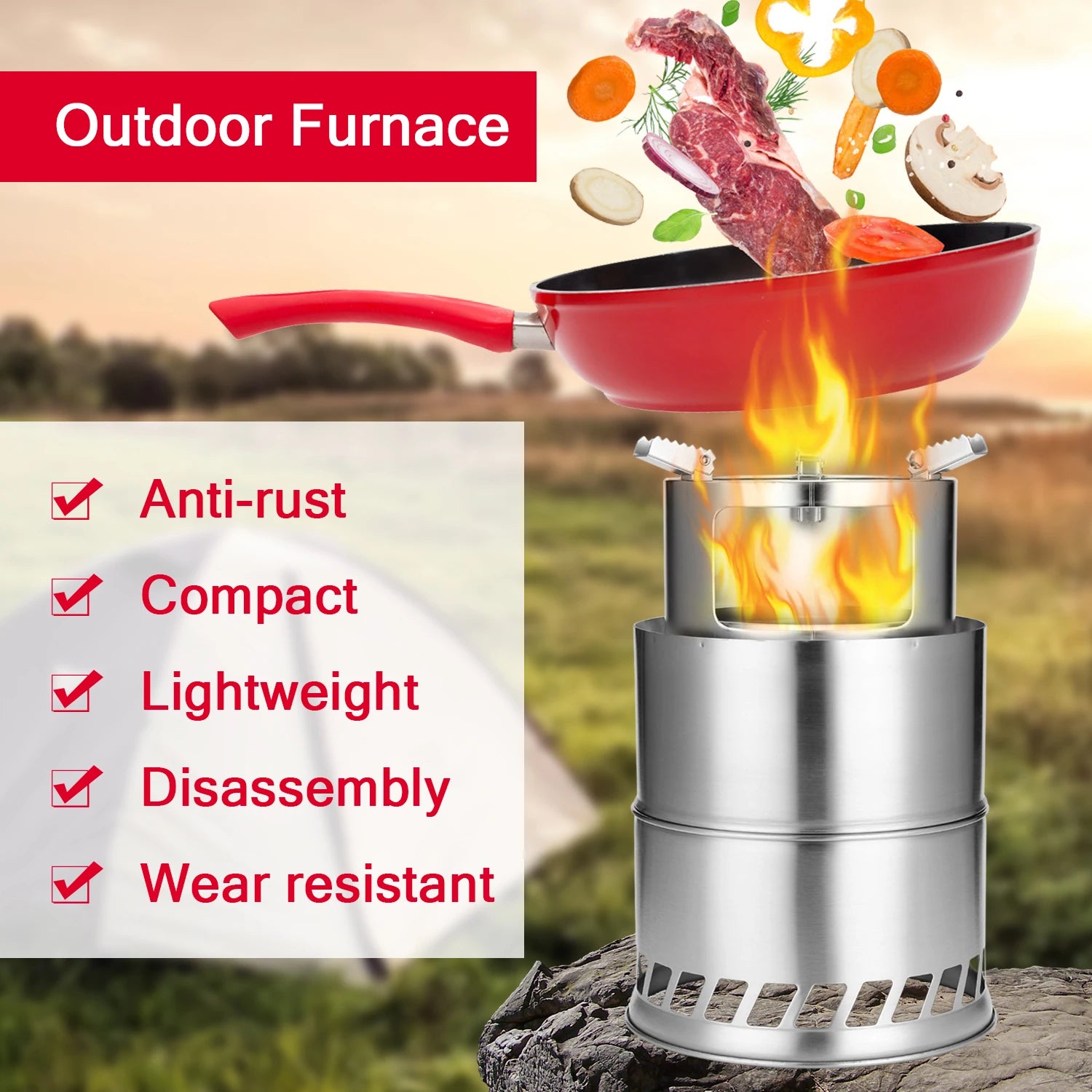 Vilead Camping Wood Stove Equipment Bushcraft Stainless Steel Portable Fire Heater Outdoor