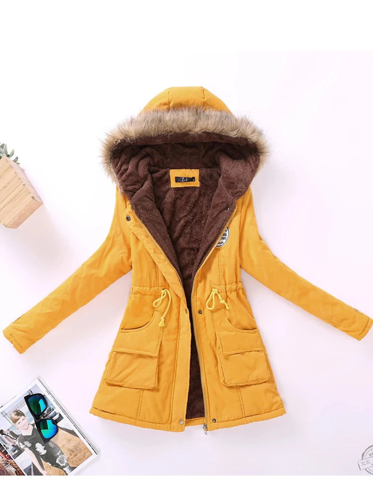 Medium-long Thicken Outwear Hooded Wadded Coat Slim Parka Cotton-padded Jacket Overcoat