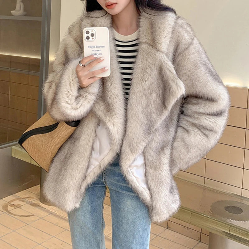 Faux Fur Coat Jacket Winter Loose Oversized Long Fluffy Overcoat Outerwear