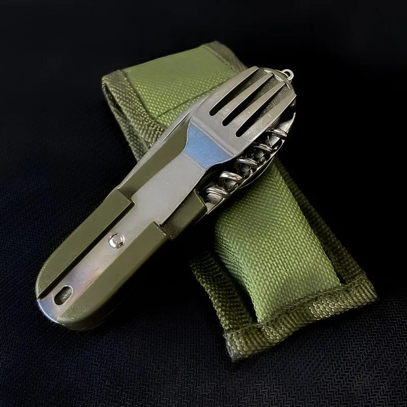 Multifunctional Outdoor Tableware Stainless Steel Foldable Fork Spoon Knife Picnic Camping