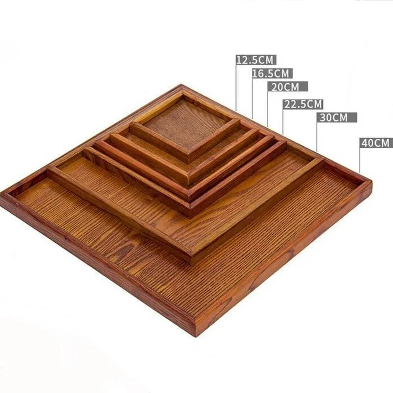 Wooden Tray Japanese Brown 30cm Square Rectangle Coffee Tea Set Tableware Pallet Food Plate