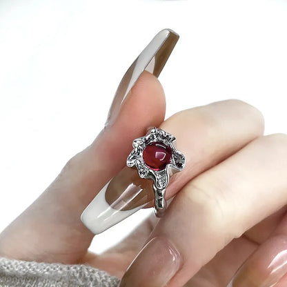 Gemstone Ring Aesthetic Girl Hollow Red Stone Ring for Women