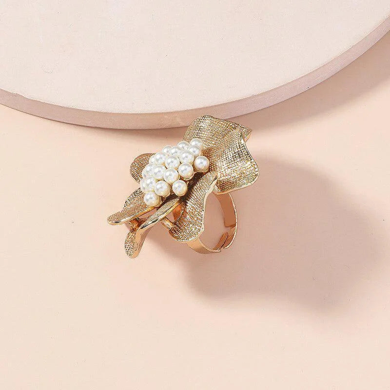 Pearl Flower Finger Ring Party for Women