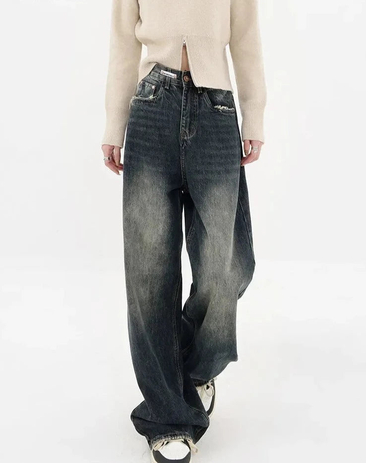 High Waist Jeans Loose Wide Leg Straight Loose Denim Trousers Y2K Baggy Pants