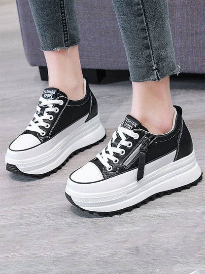 Genuine Leather Women Platform Shoes Wedge Sneakers Women Casual Shoes