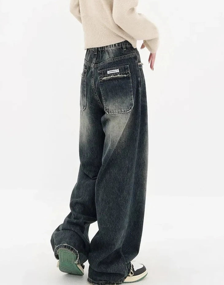 High Waist Jeans Loose Wide Leg Straight Loose Denim Trousers Y2K Baggy Pants