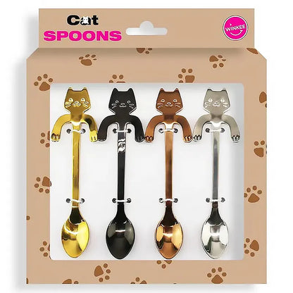 4pcs Stainless Steel Cute Cat Spoons Coffee Tea Ice Cream Teaspoons Spoon Dessert