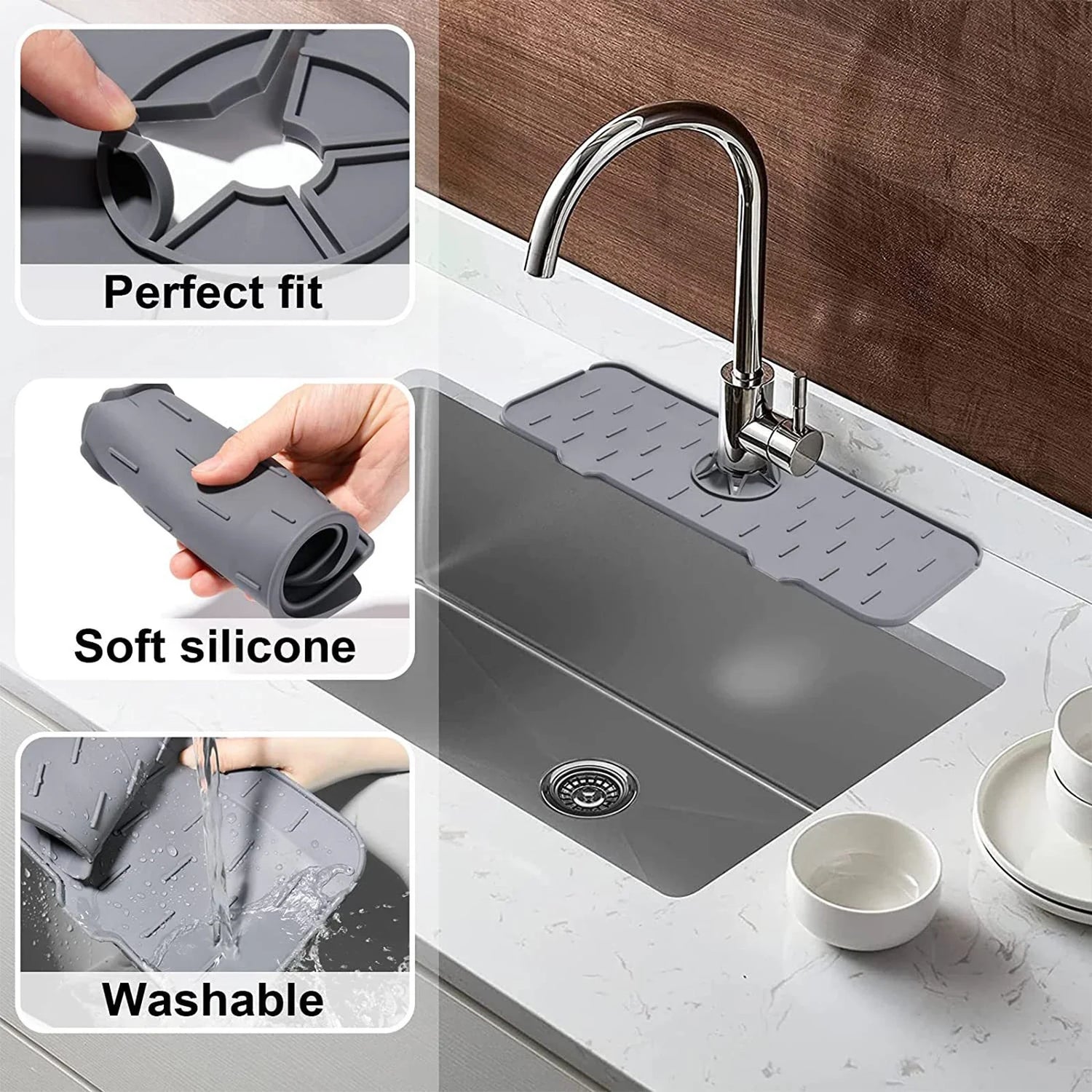 Absorbent Mat Silicon Kitchen Sink Splash Guard Drain Pad Water Splash Catcher Mats