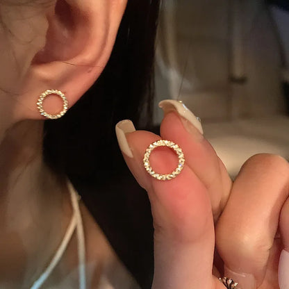 Delicate Small Circle Stud Gold Color Earrings for Women