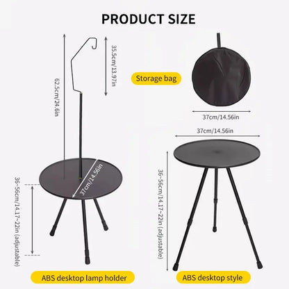 Camping Round Table with Light Stand Ultralight Portable Folding Table