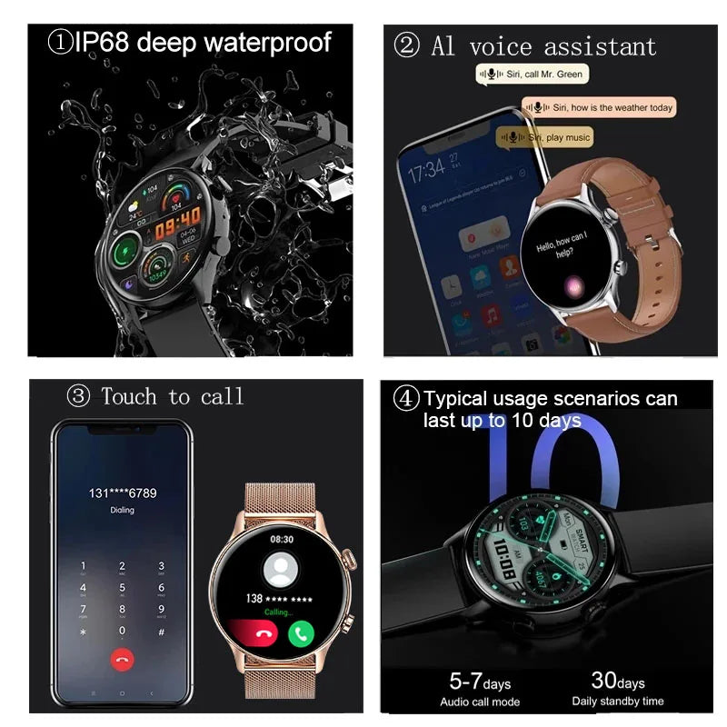 Smartwatch Women AMOLED HD Screen Always On Display Bluetooth Call Waterproof