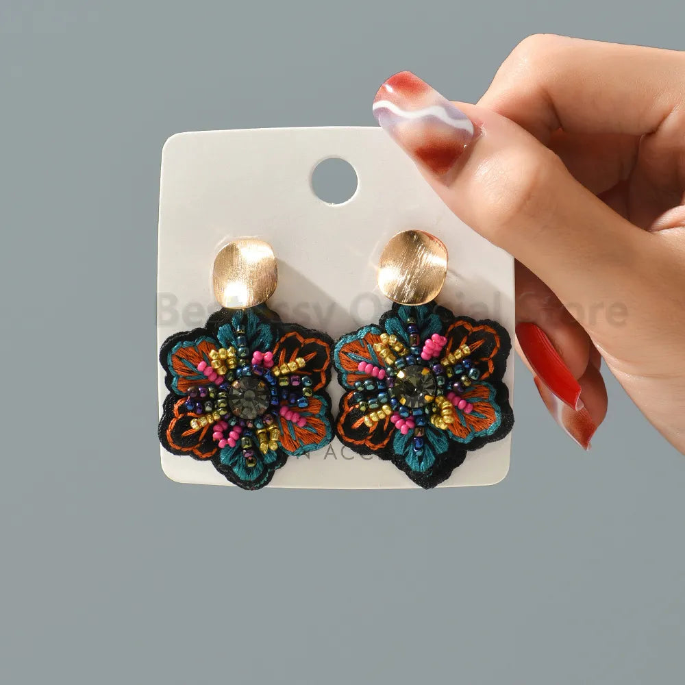 Big Flower Dangle Handmade Beads Cotton Earrings For Women