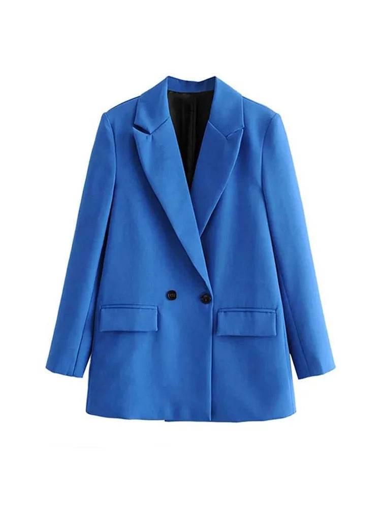 Double Breasted Blazer Vintage Coat Notched Collar Long Sleeve Ladies Outerwear Stylish Tops