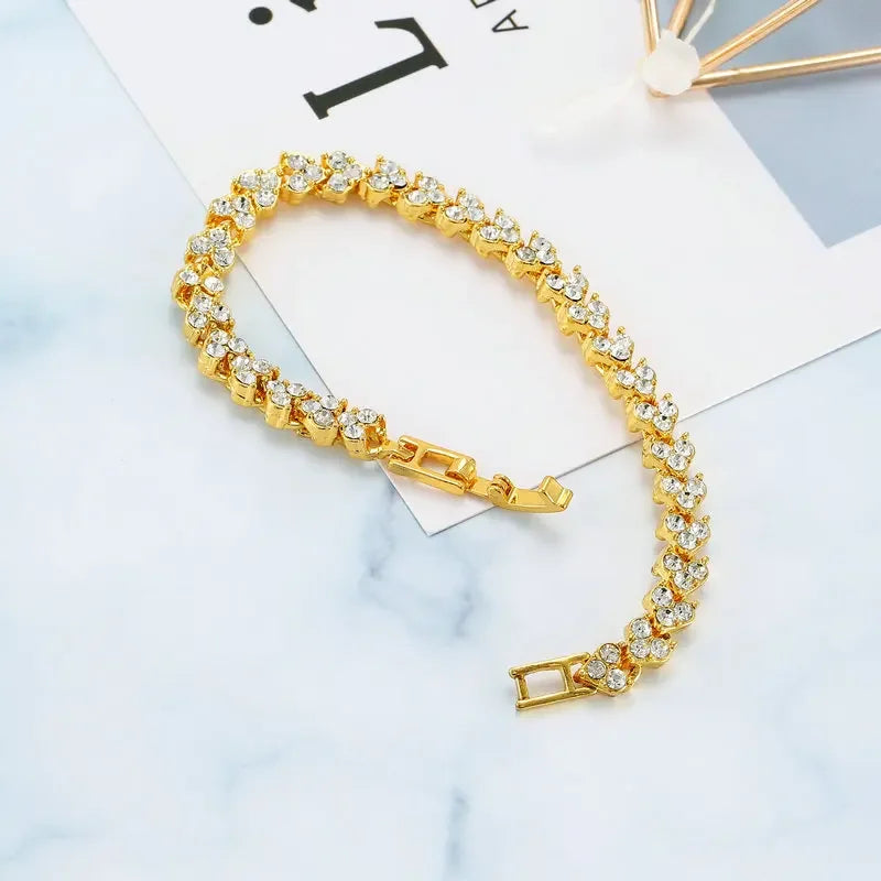 Luxury Roman Crystal Heart Chain Bracelet For Women