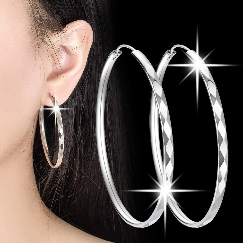 Sterling Silver 3/4/5/6CM Round Hoop Earrings For Women