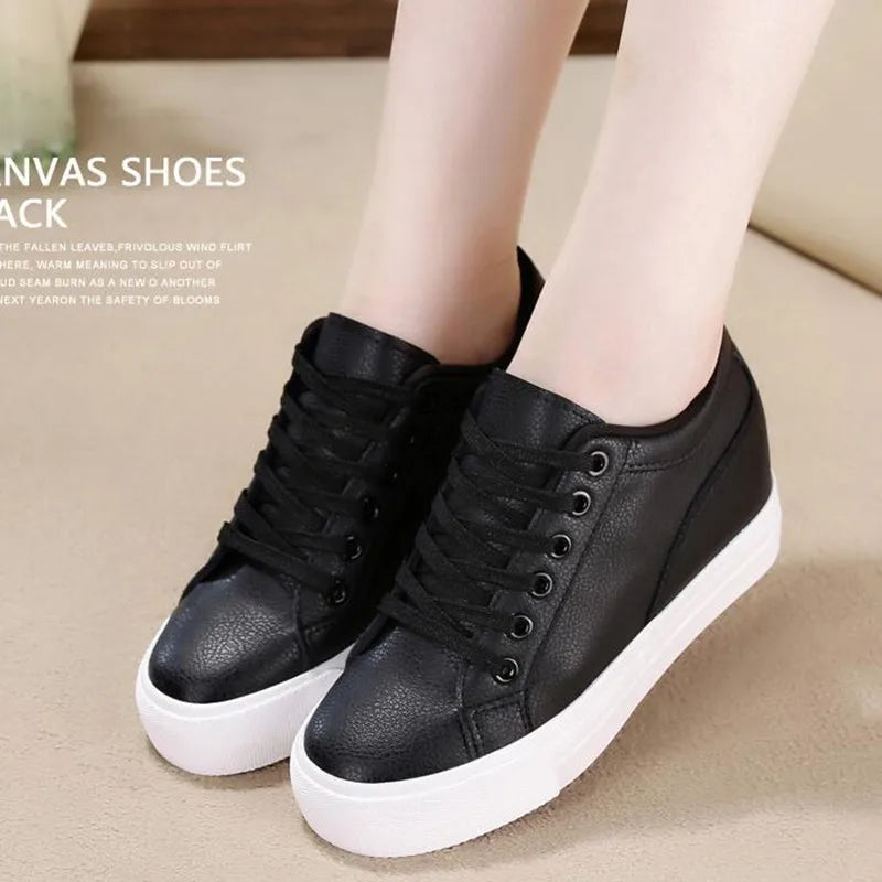 Breathable Sneakers increased Platform Shoes Casual Footwear Leisure Leather White Shoes