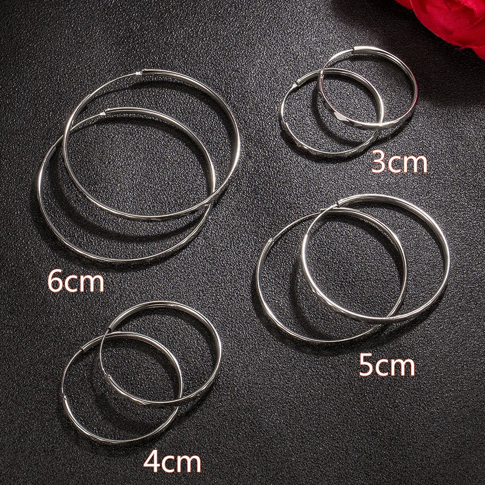 Sterling Silver 3/4/5/6CM Round Hoop Earrings For Women