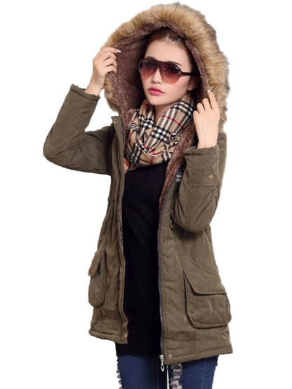 Medium-long Thicken Outwear Hooded Wadded Coat Slim Parka Cotton-padded Jacket Overcoat