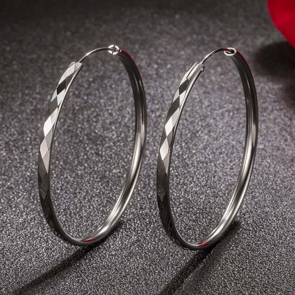 Sterling Silver 3/4/5/6CM Round Hoop Earrings For Women