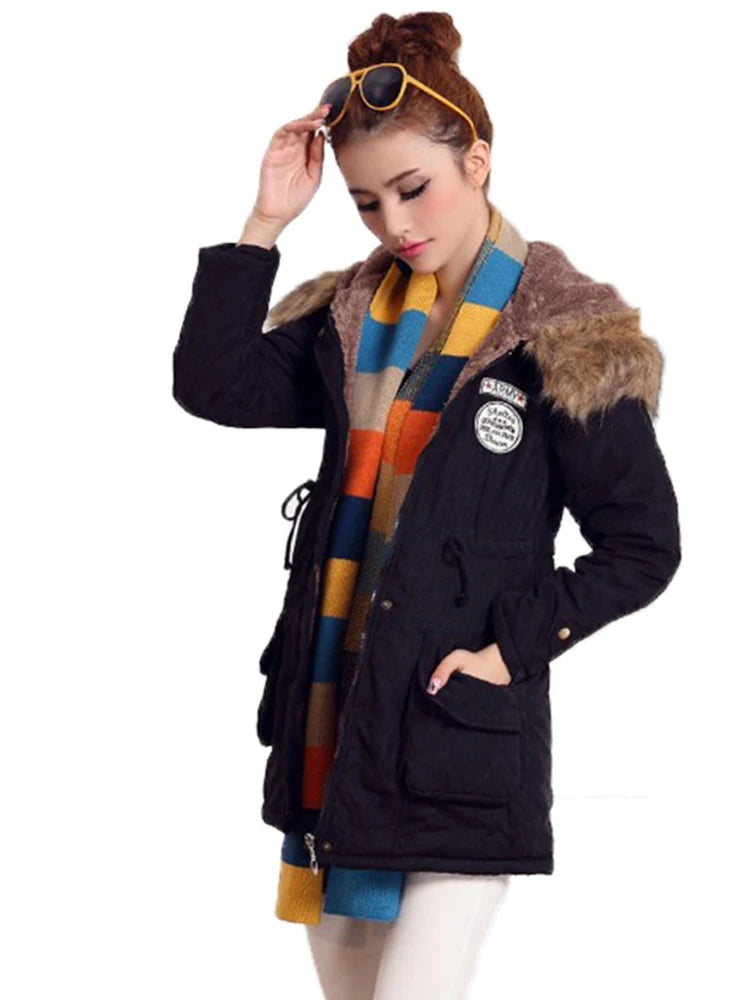 Medium-long Thicken Outwear Hooded Wadded Coat Slim Parka Cotton-padded Jacket Overcoat