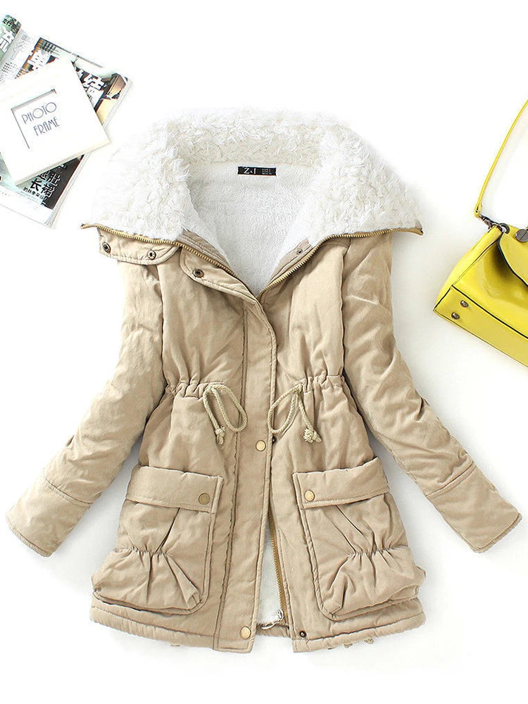 Cotton Coat Women Slim Snow Outwear Medium-long Wadded Jacket Thick Cotton Padded Warm Cotton