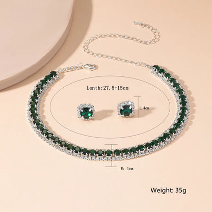 Necklace Earrings Sets Green Crystal Necklace for Women