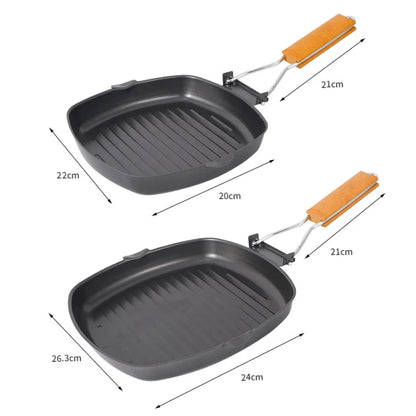 Outdoor Foldable Frying Pan Hiking Picnic Portable Wooden Steak Utensils Camping Handle Pan