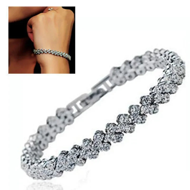 Luxury Roman Crystal Heart Chain Bracelet For Women