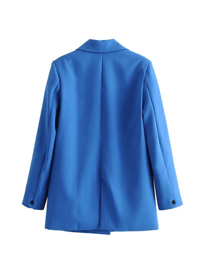 Double Breasted Blazer Vintage Coat Notched Collar Long Sleeve Ladies Outerwear Stylish Tops