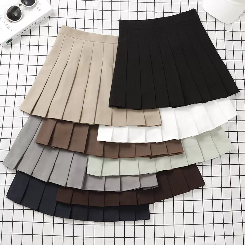 Brown Skirt High Waist Harajuku Korean Style Black Mini Pleated Skirt For School Girl Uniform