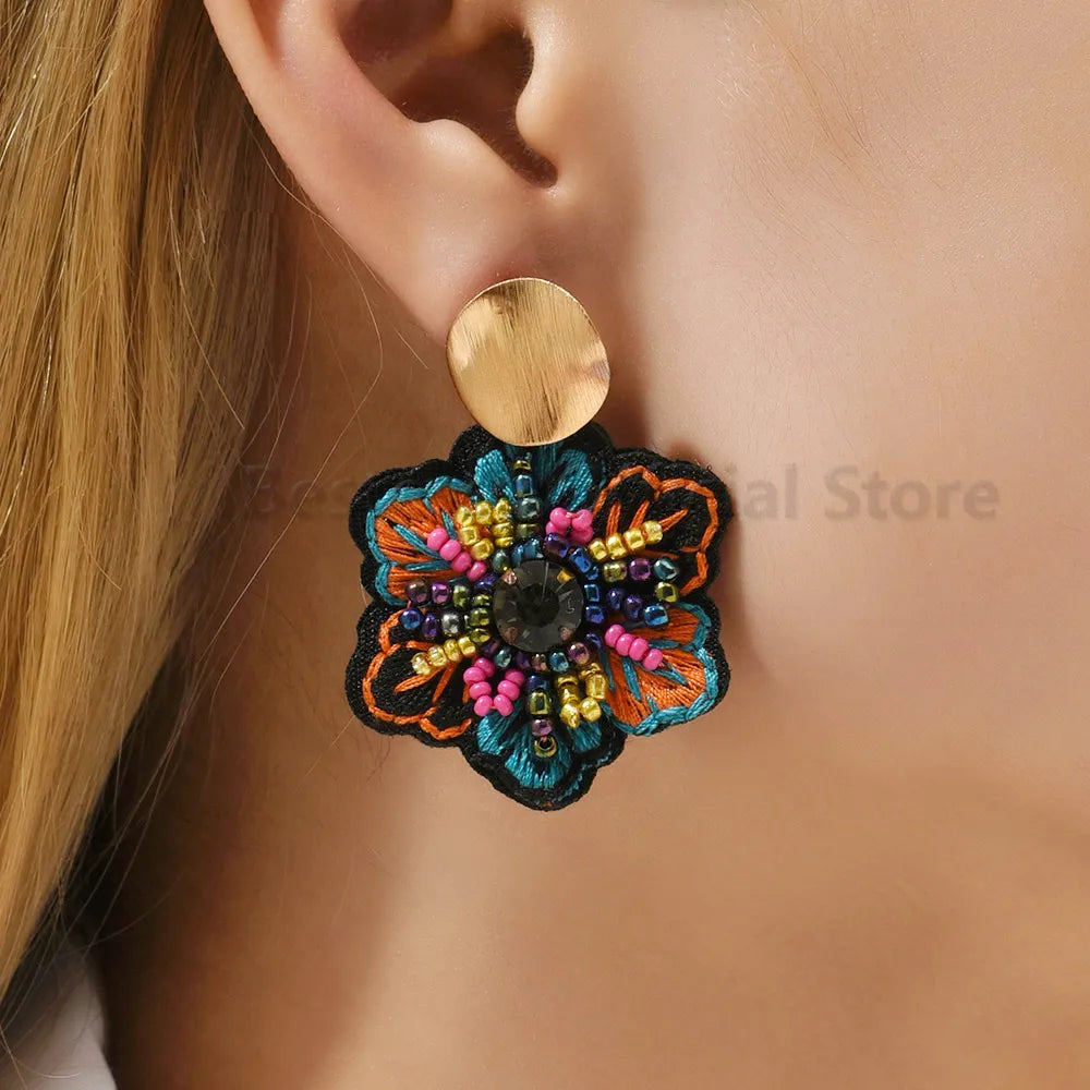 Big Flower Dangle Handmade Beads Cotton Earrings For Women